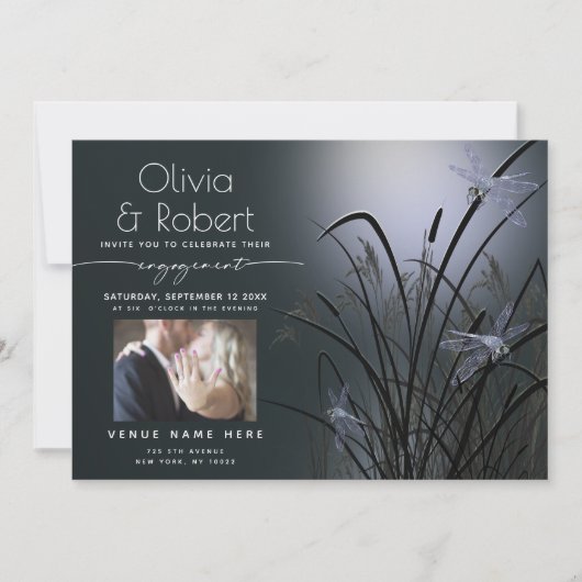 Dusty Blue Glow Verloving Moonlight Dragonfly Kaart (Voorkant)