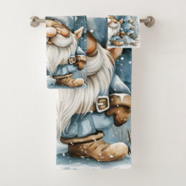 Dusty Blue Gnome en kerstbomen Bad Handdoek