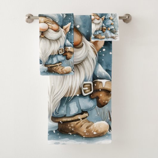 Dusty Blue Gnome en kerstbomen Bad Handdoek (Insitu)