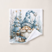 Dusty Blue Gnome en kerstbomen Bad Handdoek (Wasdoekje)
