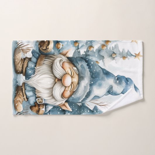 Dusty Blue Gnome en kerstbomen Bad Handdoek (Handdoek)