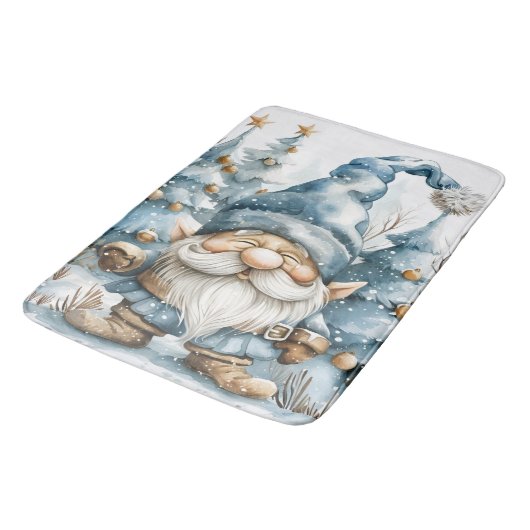Dusty Blue Gnome en kerstbomen Badmat (Gekanteld)