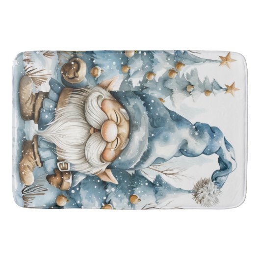 Dusty Blue Gnome en kerstbomen Badmat (Voorkant)