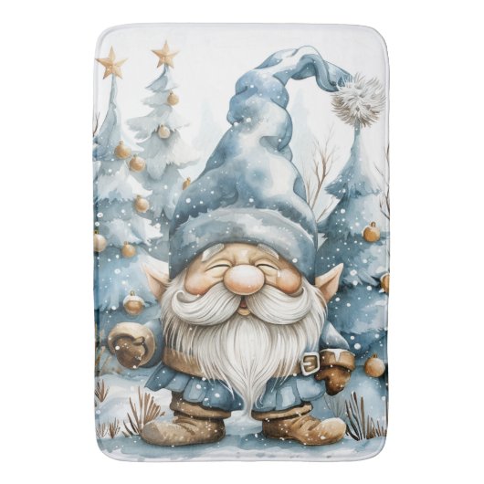 Dusty Blue Gnome en kerstbomen Badmat (Voorkant Verticaal)
