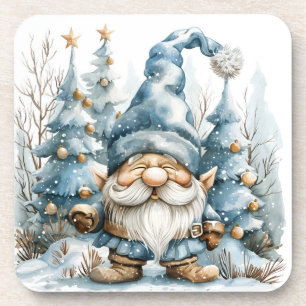 Dusty Blue Gnome en kerstbomen Bier Onderzetter