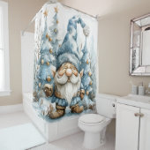 Dusty Blue Gnome en kerstbomen Douchegordijn (In situ)