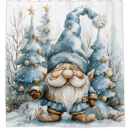 Dusty Blue Gnome en kerstbomen Douchegordijn