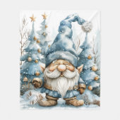 Dusty Blue Gnome en kerstbomen Fleece Deken (Voorkant)