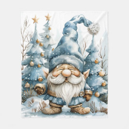Dusty Blue Gnome en kerstbomen Fleece Deken