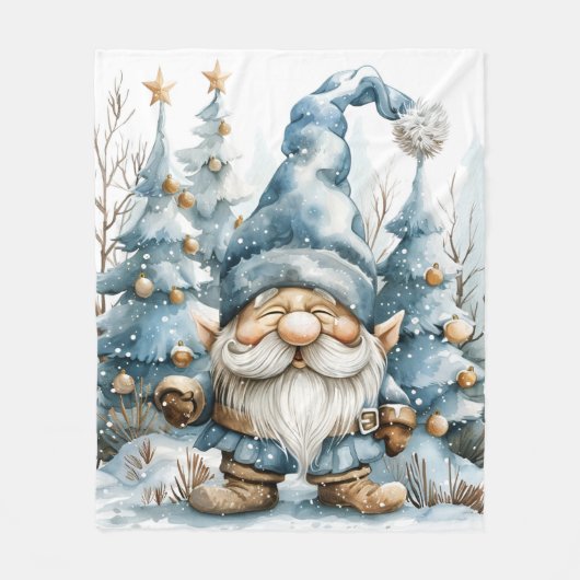 Dusty Blue Gnome en kerstbomen Fleece Deken (Voorkant)