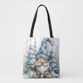 Dusty Blue Gnome en kerstbomen Tote Bag (Voorkant)