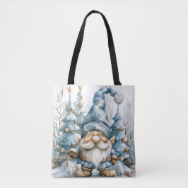 Dusty Blue Gnome en kerstbomen Tote Bag