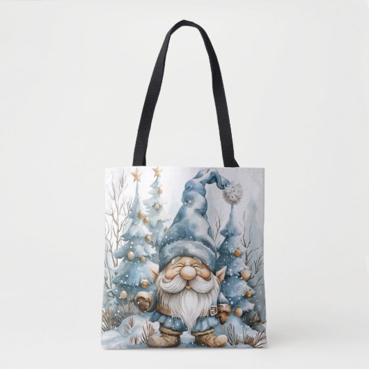 Dusty Blue Gnome en kerstbomen Tote Bag (Voorkant)