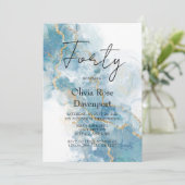 Dusty Blue & Gold Alcohol Ink 40e verjaardag Kaart (Staand voorkant)