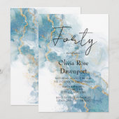 Dusty Blue & Gold Alcohol Ink 40e verjaardag Kaart (Voorkant / Achterkant)