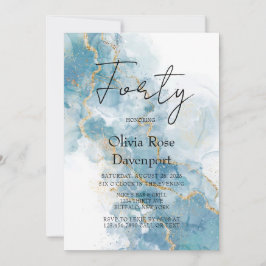 Dusty Blue & Gold Alcohol Ink 40e verjaardag Kaart