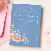Dusty Blue Gold Arch Boho Wedding Invitation Kaart