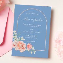 Dusty Blue Gold Arch Boho Wedding Invitation Kaart
