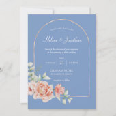Dusty Blue Gold Arch Boho Wedding Invitation Kaart (Voorkant)