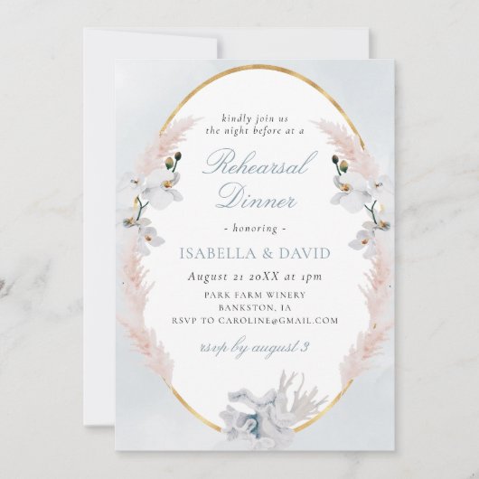 Dusty Blue & Gold Beach Coral repesal Dinner Kaart (Voorkant)