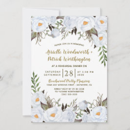 Dusty Blue Gold  Bloemenrepetitie Diner Kaart