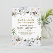 Dusty Blue Gold  Bloemenrepetitie Diner Kaart (Staand voorkant)