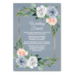 Dusty Blue Gold Blush Peach Wedding Insert Kaarten