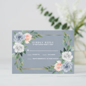 Dusty Blue Gold Blush Perzik Bruiloft RSVP Kaarten (Staand voorkant)