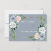 Dusty Blue Gold Blush Perzik Bruiloft RSVP Kaarten Kaartje (Voorkant)