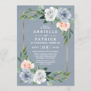 Dusty Blue Gold Blush Roze Peach repetitie diner Kaart