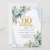 Dusty blue gold elegant florals 90th birthday card kaart (Voorkant)