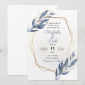 Dusty Blue Gold Elegant Modern Luxury Wedding Inv Kaart (Voorkant / Achterkant)