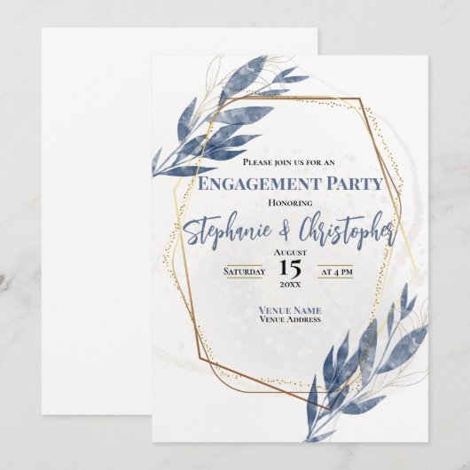 Dusty Blue Gold Eucalyptus Floral Verloving Kaart (Voorkant / Achterkant)