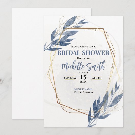 Dusty Blue Gold Eucalyptus Floral Vrijgezellenfees Kaart (Voorkant / Achterkant)