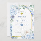 Dusty Blue Gold Floral Baptism Kaart (Voorkant)