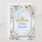 Dusty Blue & Gold Floral Mis XV Anos Uitnodiging (Achterkant)