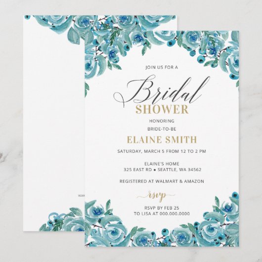 Dusty Blue Gold Floral Modern Vrijgezellenfeest Kaart (Voorkant / Achterkant)