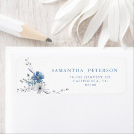 Dusty Blue Gold Floral Spring Bloom Wedding Etiket