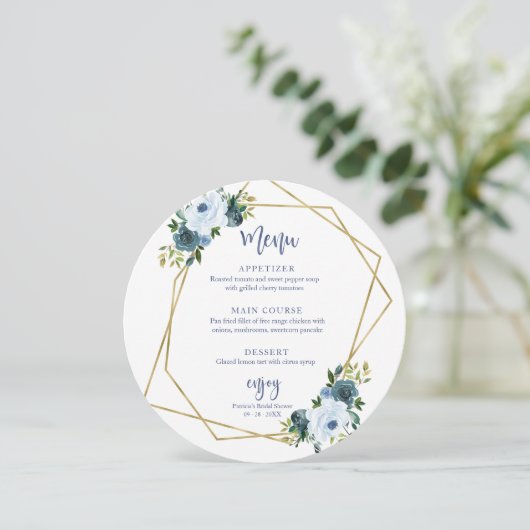 Dusty Blue Gold Floral Vrijgezellenfeest Circle Me Kaart (Staand voorkant)