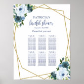 Dusty Blue Gold Floral Vrijgezellenfeest Seating C Poster (Voorkant)