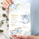 Dusty Blue Gold Floral Vrijgezellenfeest Tea Party Kaart<br><div class="desc">Tea party over vrijgezellenfeest nodigt uit. Klik op de knop "Verder aanpassen" als u de stijl en plaatsing van de tekst opnieuw wilt rangschikken en opmaken. Komt met een passende florale achterkant van het patroon.</div>