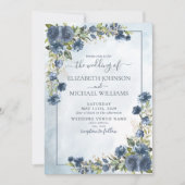 Dusty Blue Gold Floral Waterverf Fotoscript Kaart (Voorkant)