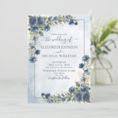 Dusty Blue Gold Floral Waterverf Fotoscript Kaart (Staand voorkant)