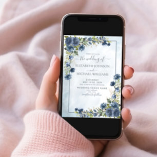 Dusty Blue Gold Floral Waterverf Fotoscript Kaart