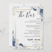 Dusty Blue Gold Floral Wedding Bar Menu Kaart (Voorkant)