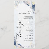 Dusty Blue Gold Floral Wedding Menu en bedankt (Achterkant)
