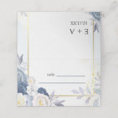 Dusty Blue Gold Floral Wedding Plaatskaartje (Buitenkant ongevouwen)