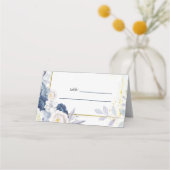 Dusty Blue Gold Floral Wedding Plaatskaartje (Voorkant)