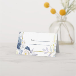 Dusty Blue Gold Floral Wedding Plaatskaartje