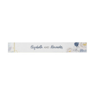 Dusty Blue Gold Floral Wedding Uitnodigingen Wikkel